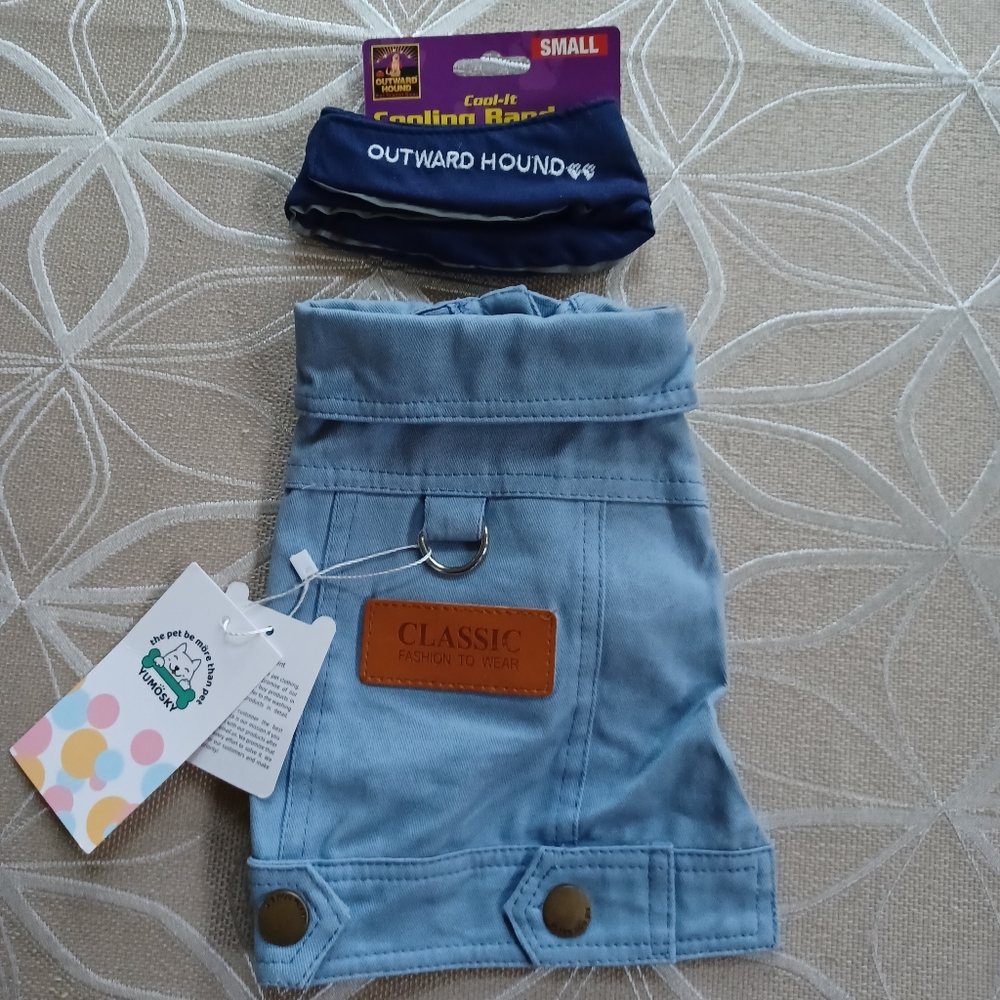 Dog Denim Bundle Jacket and Cooling Bandana